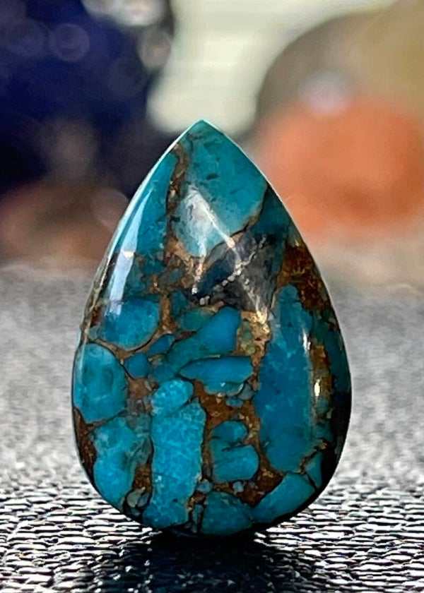 Turkoois edelsteen met Koper cabochon druppel, medium