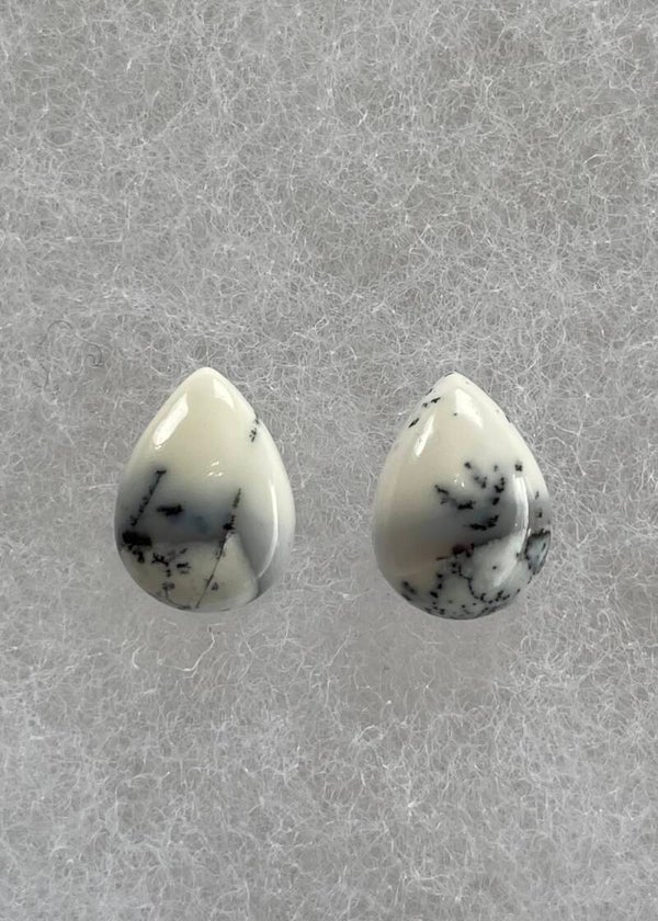 Dendriet Agaat edelsteen cabochon, druppel, klein, per paar