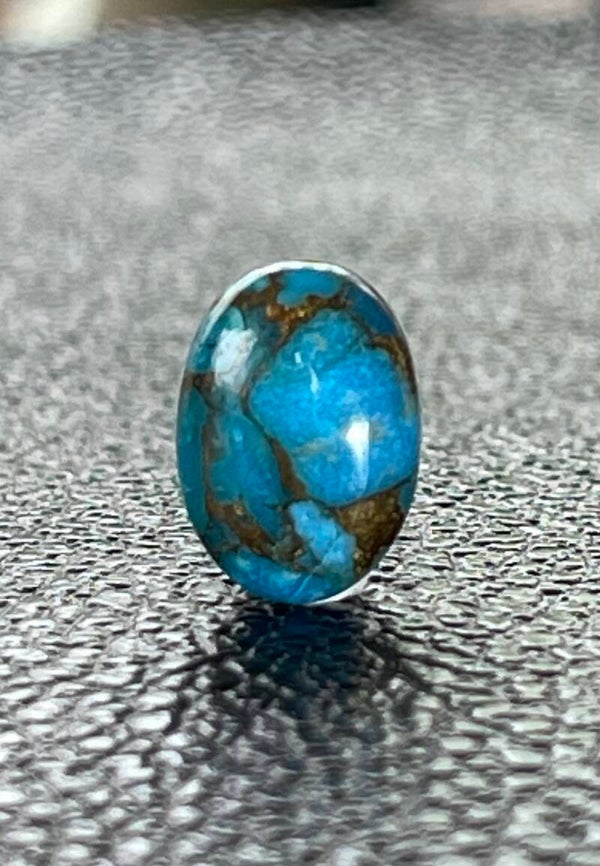 Koper Turkoois edelsteen cabochon, blauw ovaal, klein