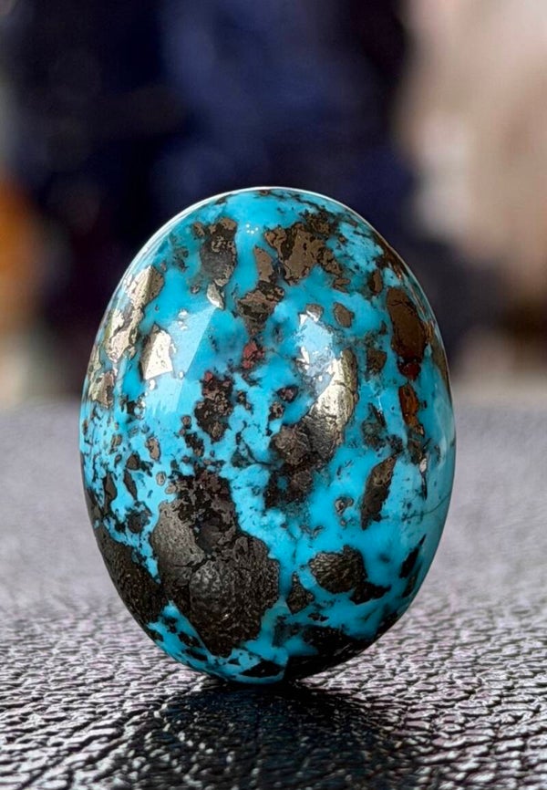 Koper Turkoois edelsteen cabochon, blauwe ovaal, medium