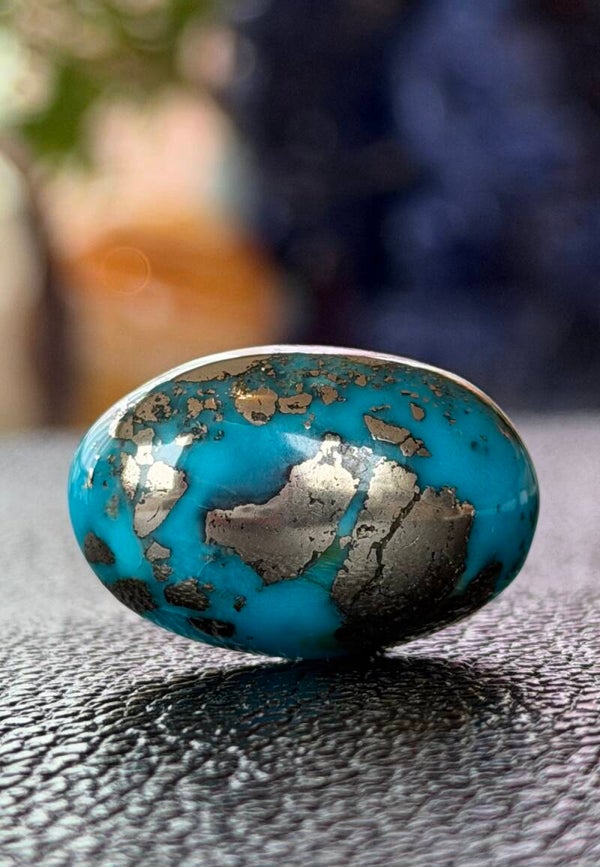 Koper Turkoois edelsteen cabochon, blauwe ovaal, medium