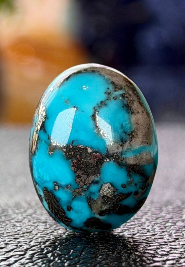 Koper Turkoois edelsteen cabochon, blauwe ovaal, medium