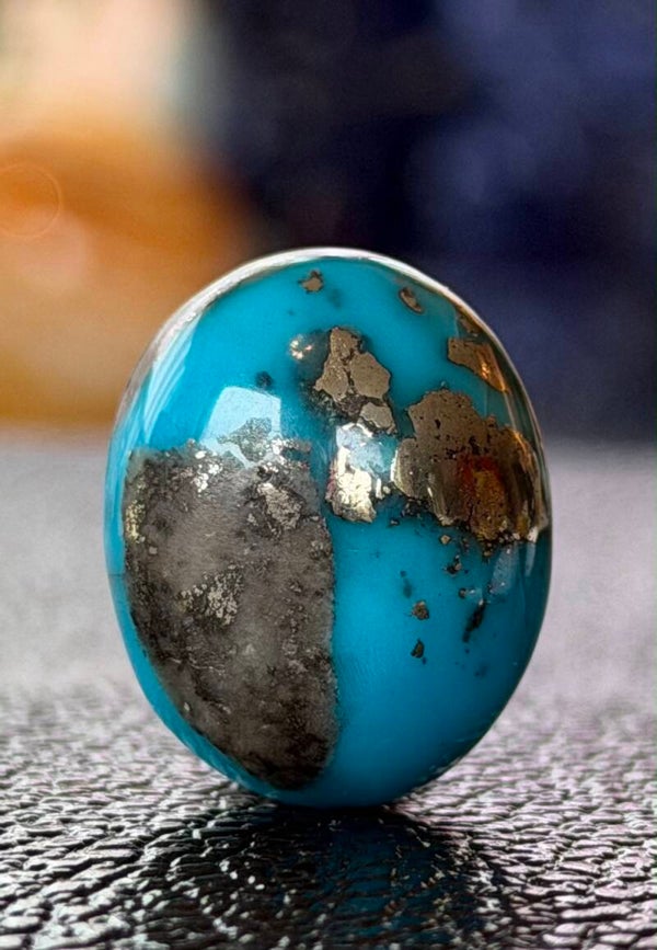 Koper Turkoois edelsteen cabochon, blauwe ovaal, medium