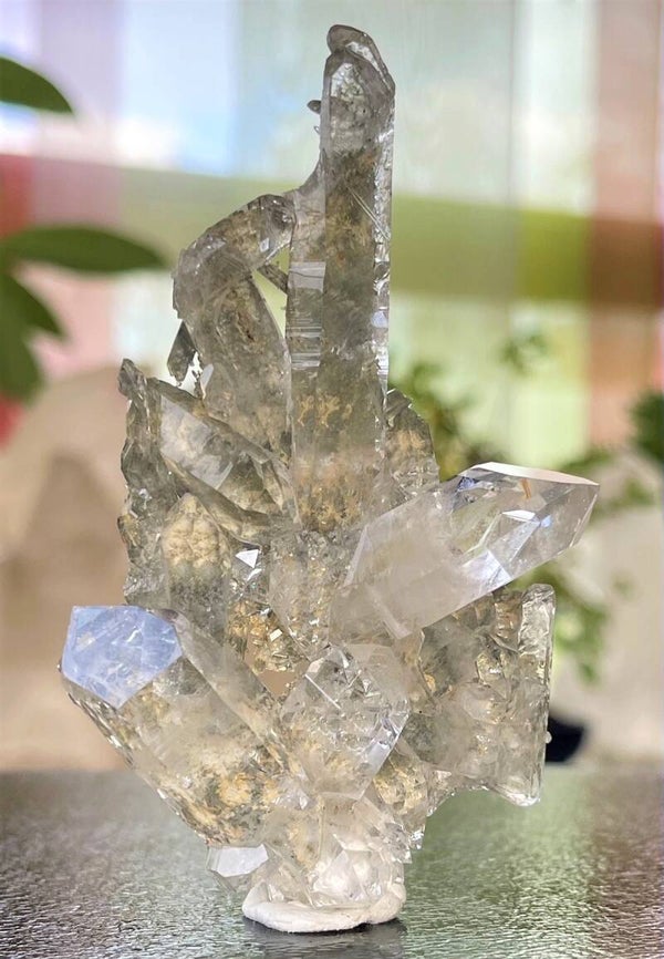 Kwarts op Chloriet cluster uit Brazilië, ruw, medium