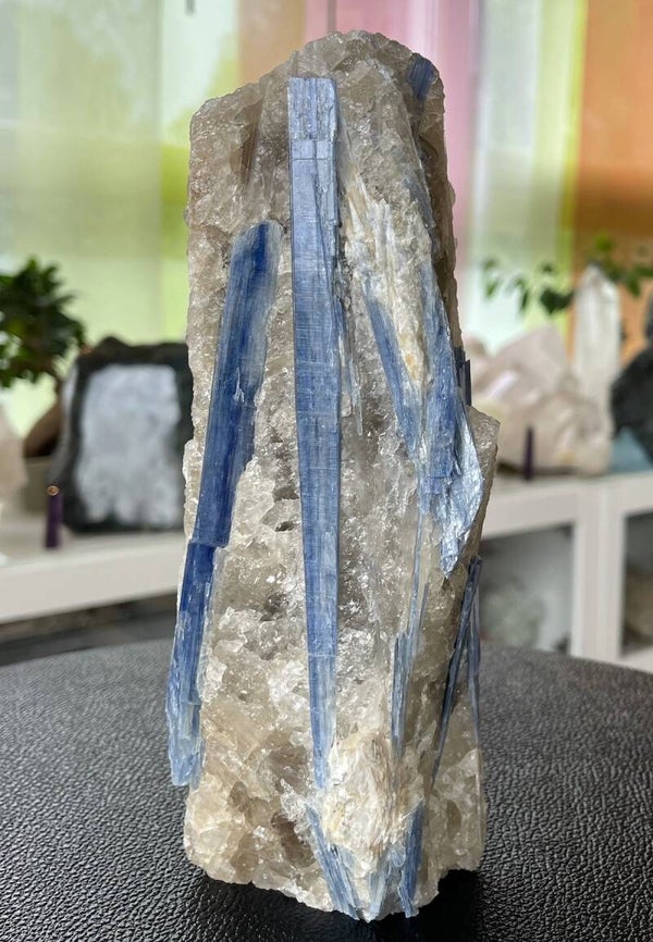 Kyaniet op Kwarts uit Brazilië ruw, groot