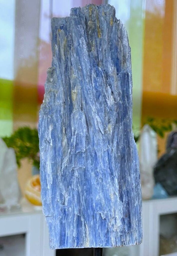 Kyaniet uit Brazilië ruw op standaard, groot