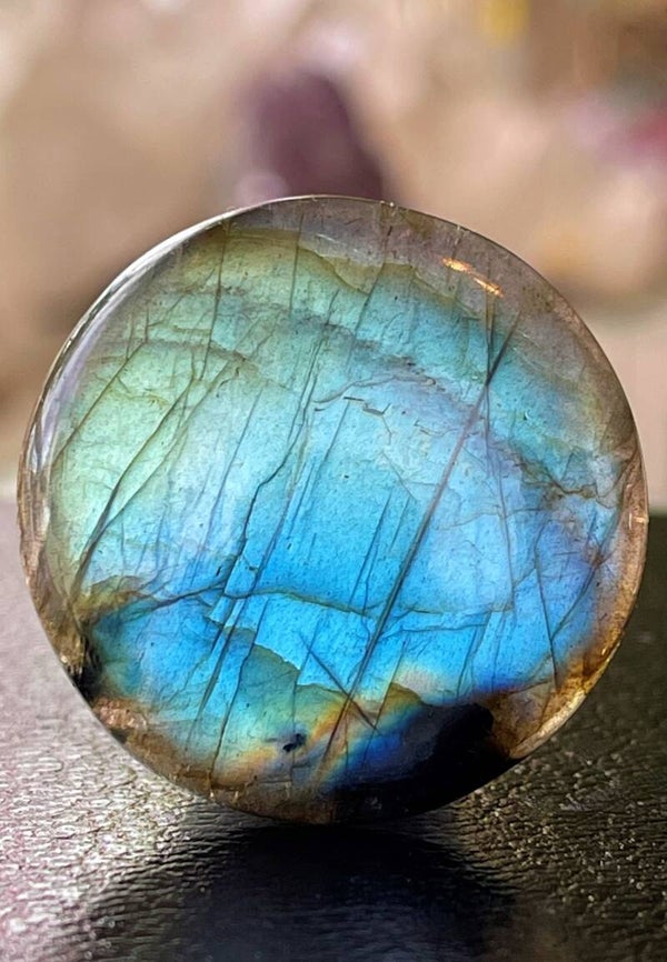 Labradoriet edelsteen cabochon rond, groot