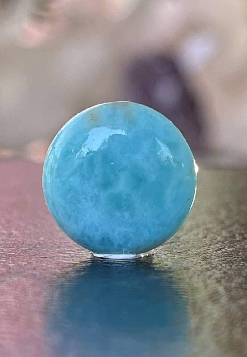 Cabochon Rond En Larimar Naturel 3,29 Carats, Bleu Clair, Opaque - Neuf