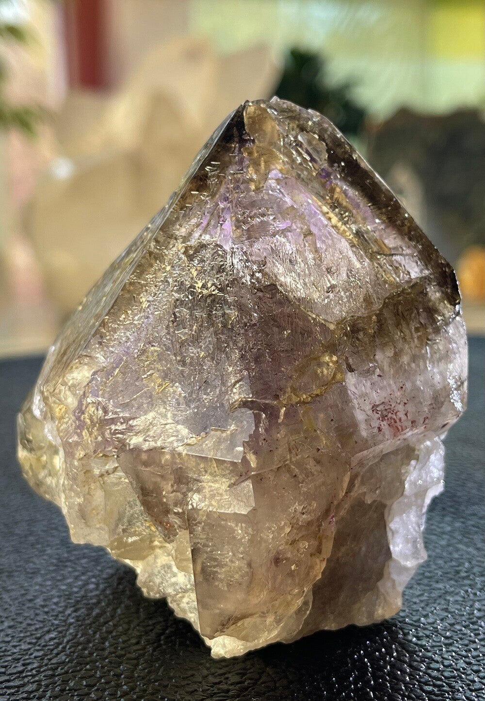 Lemurische Brandenberg Amethist met Rookkwarts punt uit Namibië, ruw