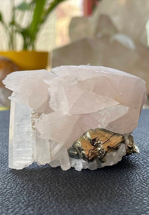 Mangano Calciet op Pyriet en Kwarts uit Peru ruw, medium