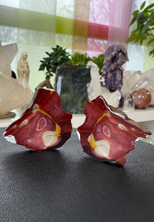 Mookaiet platte schijf, twee zijden gepolijst, set van 2 stuks