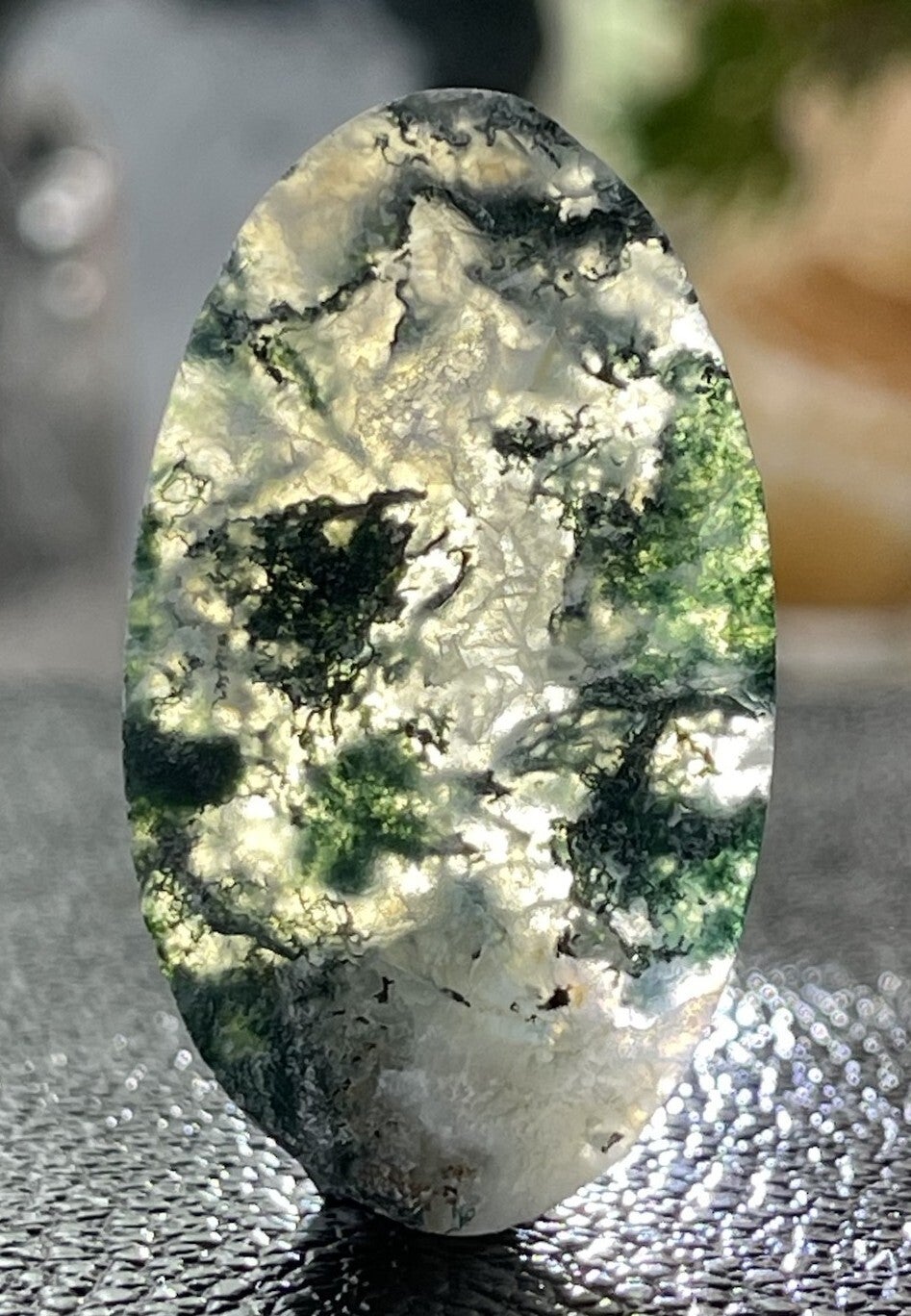 Mosagaat edelsteen met ruwe bovenkant ovaal, groot
