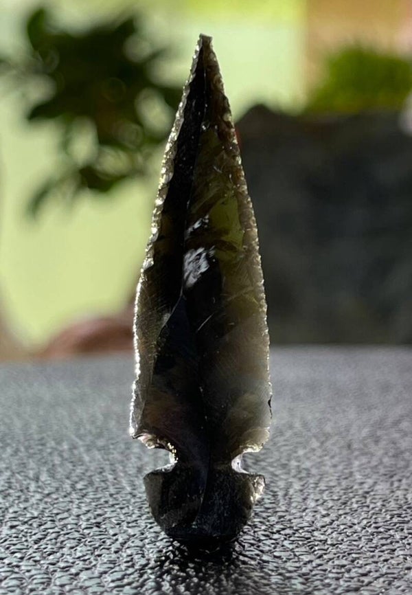 Obsidiaan uit Mexico ruw speerpuntje, klein