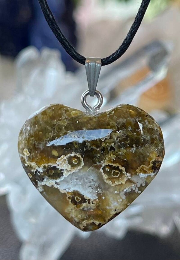 Oceaan Jaspis hangertje hart, medium-groot, met veter