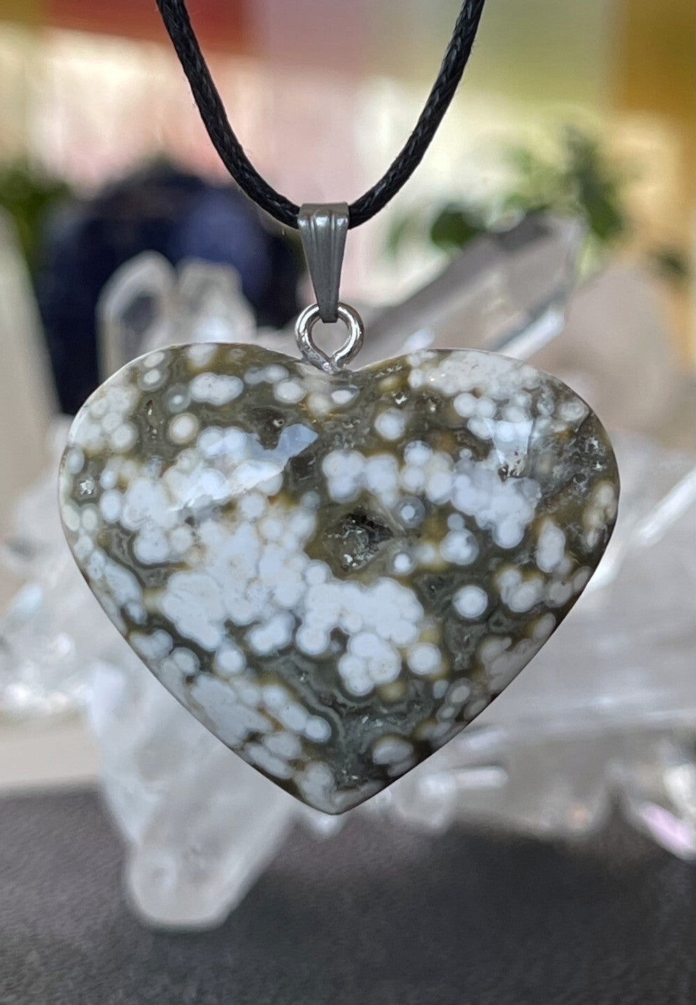 Oceaan Jaspis hangertje hart, medium-groot, met veter