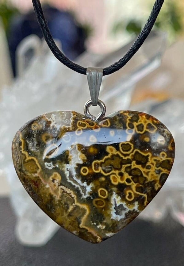 Oceaan Jaspis hangertje hart, medium-groot, met veter