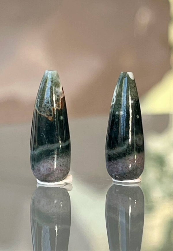 Oceaan Jaspis  edelsteen cabochon druppels, per paar