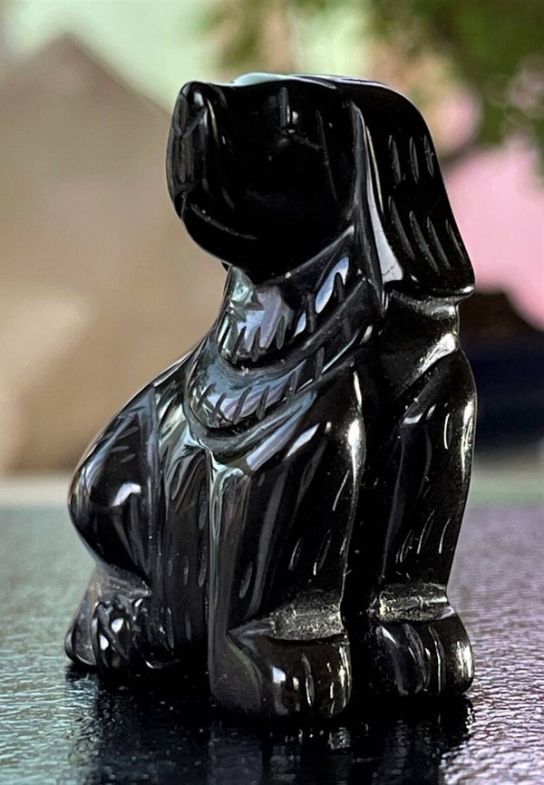 Hond Zwarte Onyx beeldje, klein