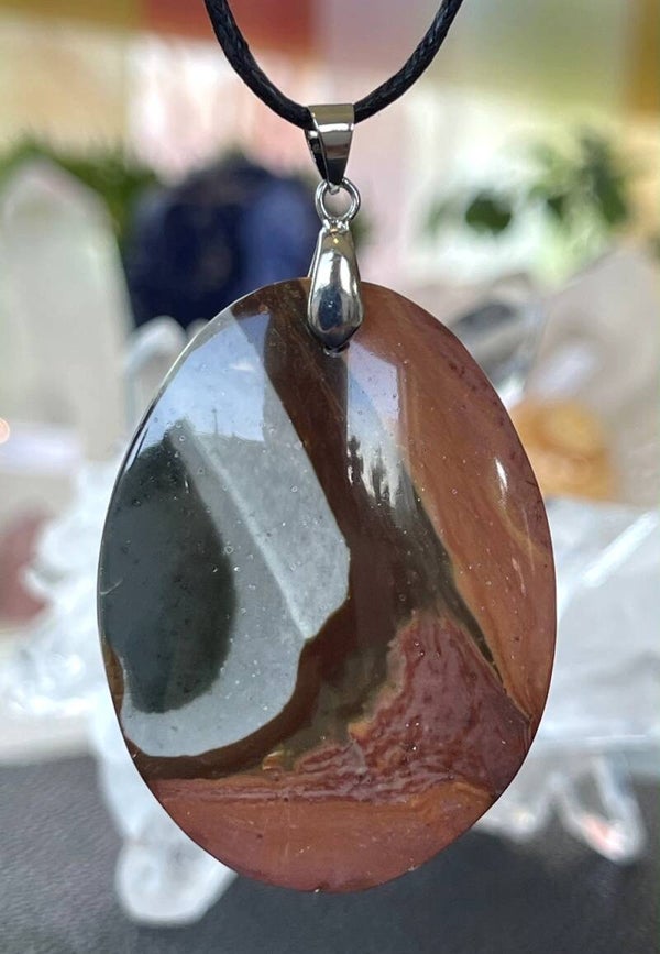 Polychroom Jaspis hangertje, met veter, groot