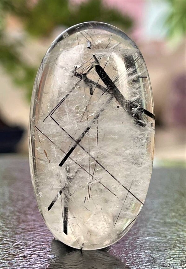 Toermalijnkwarts edelsteen cabochon ovaal, groot