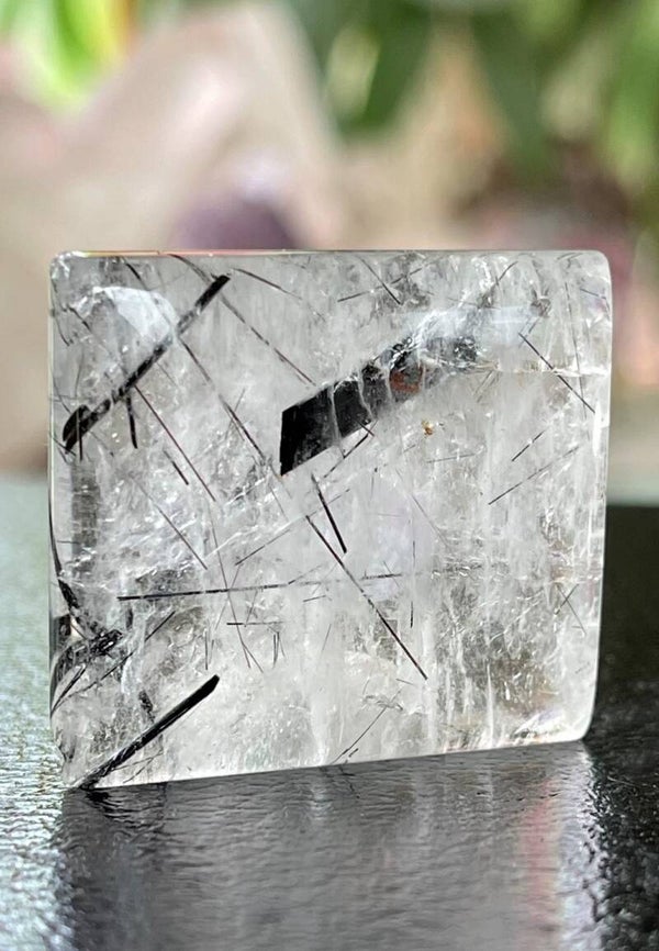 Toermalijnkwarts edelsteen cabochon rechthoek, groot