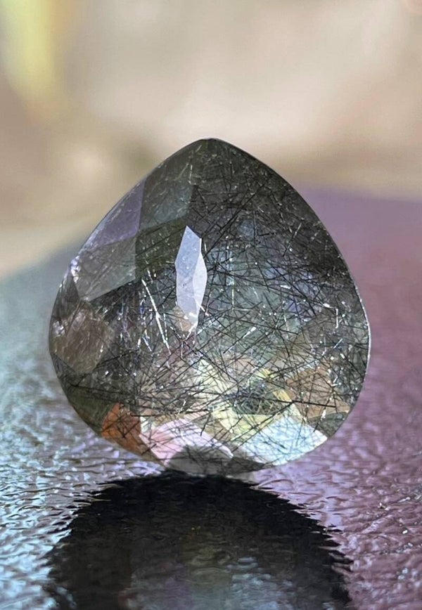 Toermalijnkwarts edelsteen checker facet geslepen druppel, medium