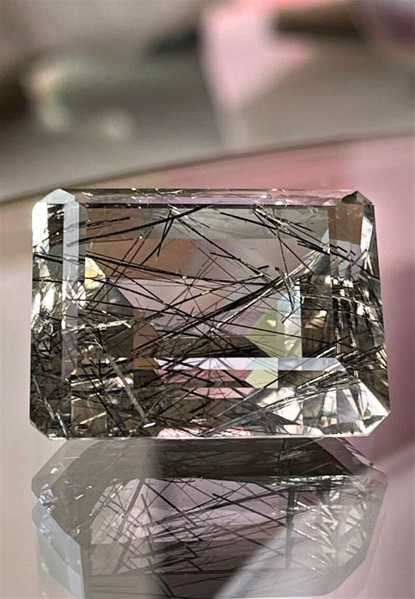 Toermalijnkwarts edelsteen facet geslepen rechthoek, groot