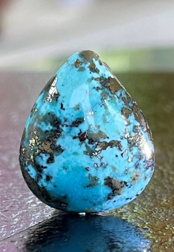 Turkoois met Pyriet edelsteen uit Iran, cabochon druppel, medium