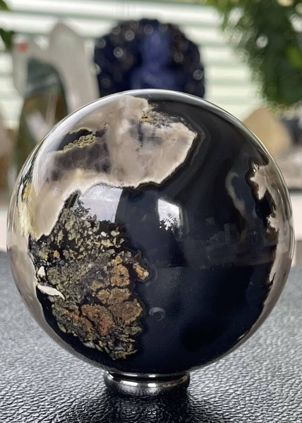 Vulkaan Agaat of Lava Agaat bol uit Indonesië, groot 8,3cm