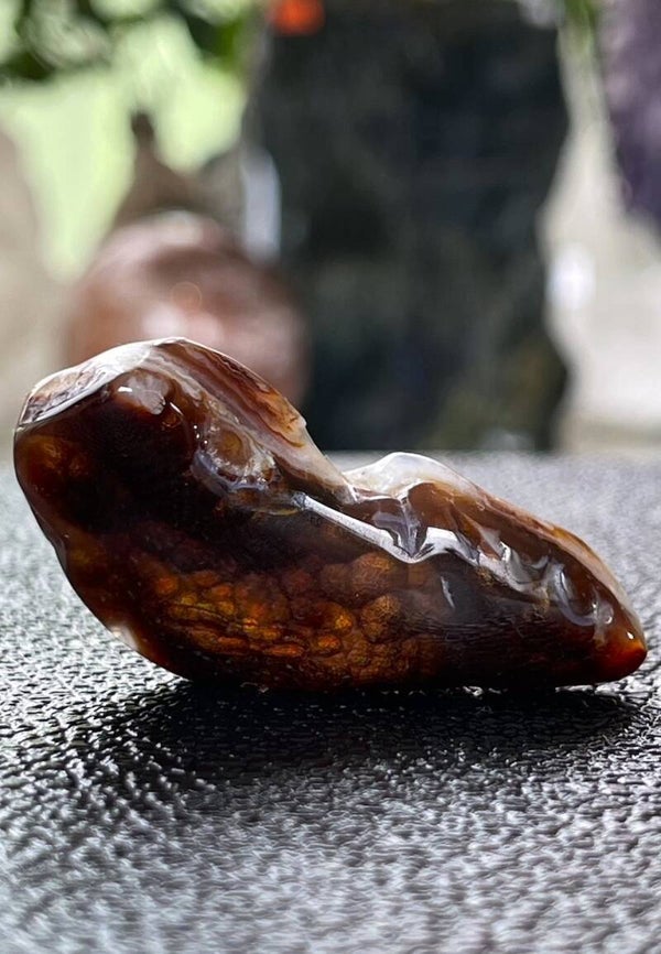 Vuuragaat uit Mexico gepolijst, één zijde vlak, klein-medium