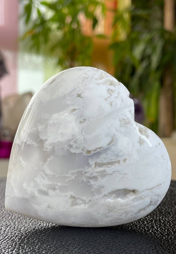 Witte Pluim Agaat hart uit Indonesië