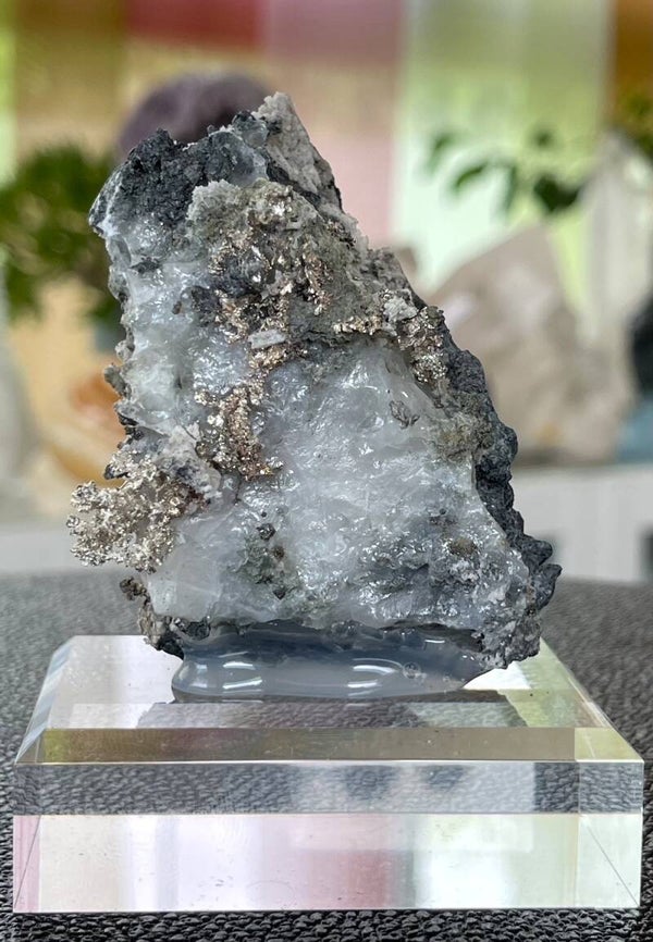 Zilverkristal op Calciet uit Marokko ruw, medium