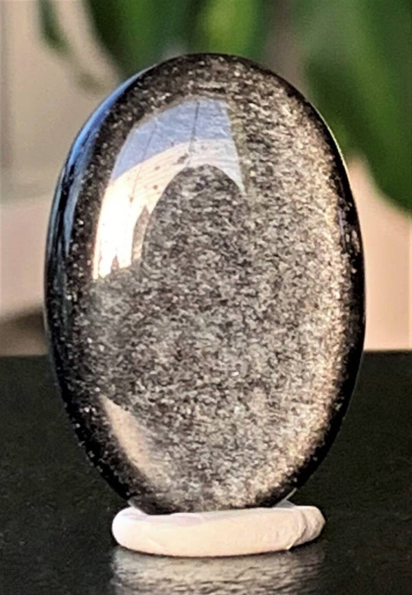 Zilver Obsidiaan knuffelsteen plat