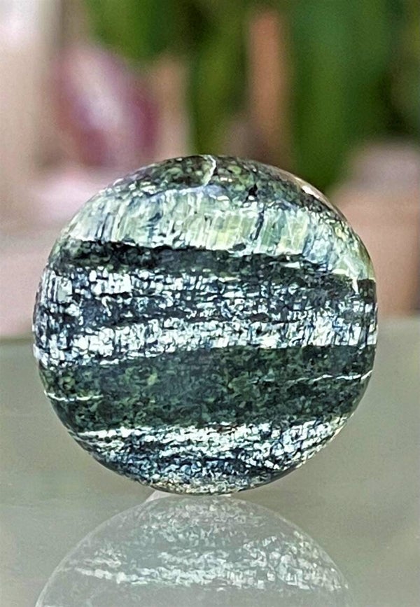 Zilveroog Serpentijn edelsteen cabochon rond, groot