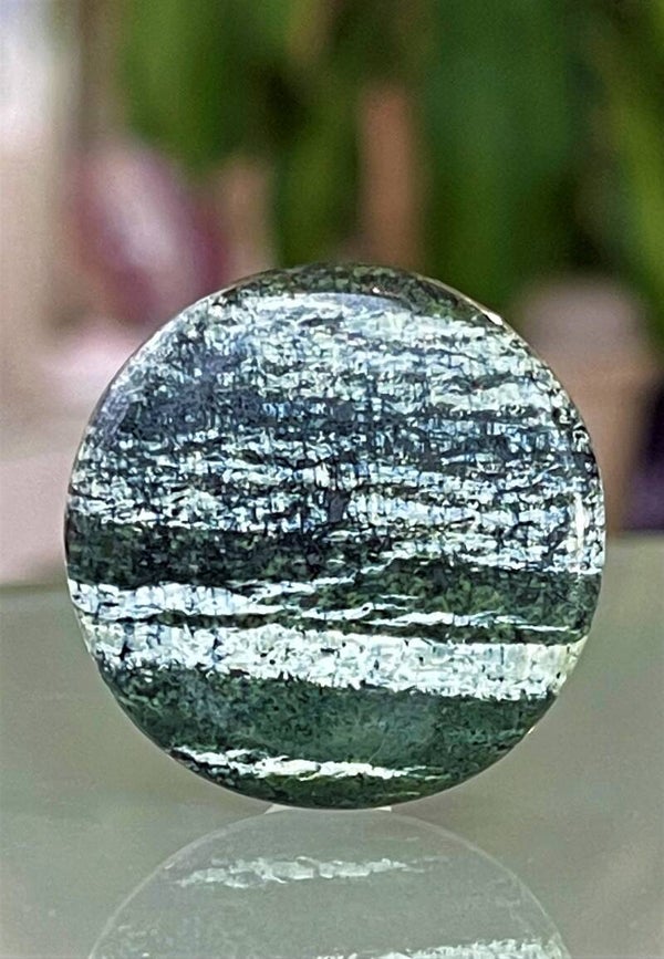 Zilveroog Serpentijn edelsteen cabochon rond, groot