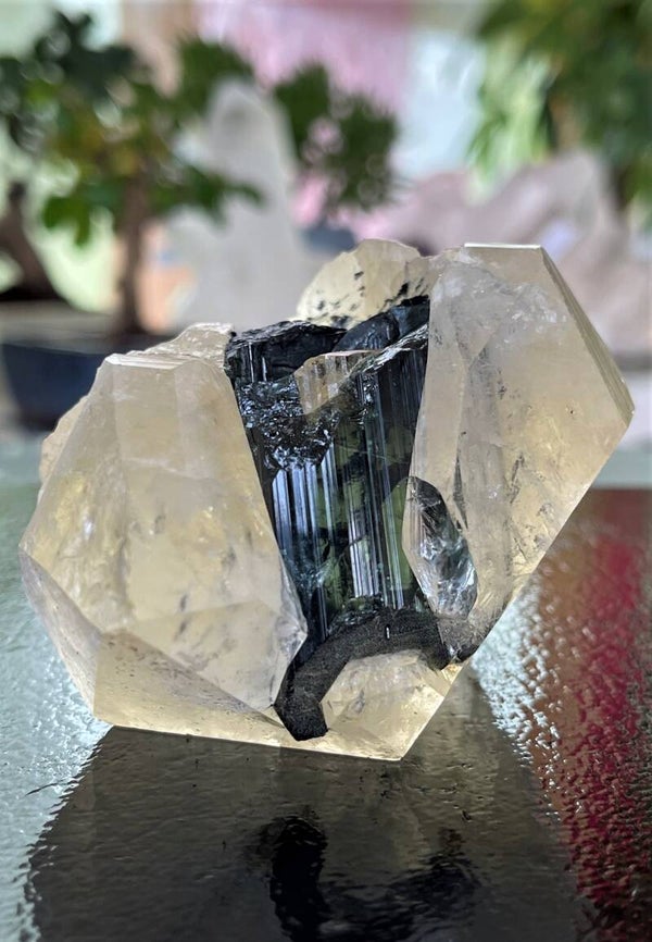 Groene Toermalijn in Kwarts punten uit Brazilië ruw, medium