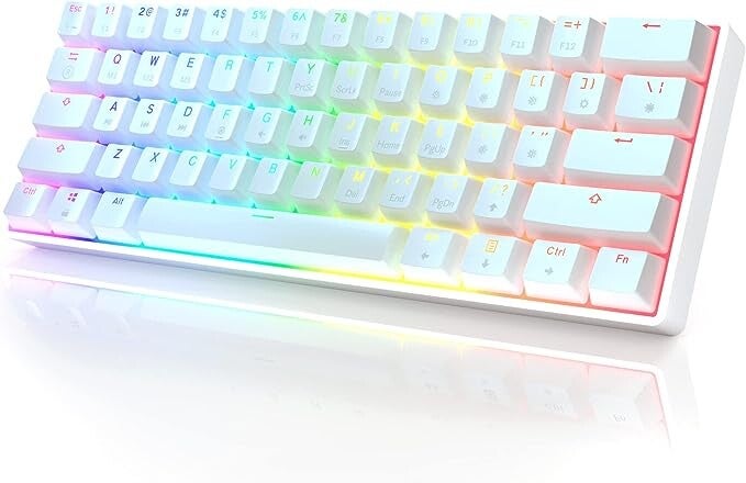 Mechaniczna klawiatura do gier HK GAMING GK61 - 61 klawiszy Wielokolorowy podświetlany RGB Podświetlany diodami LED Przewodowa Programowalna dla graczy PC/Mac (Gateron Optical Brown, White)