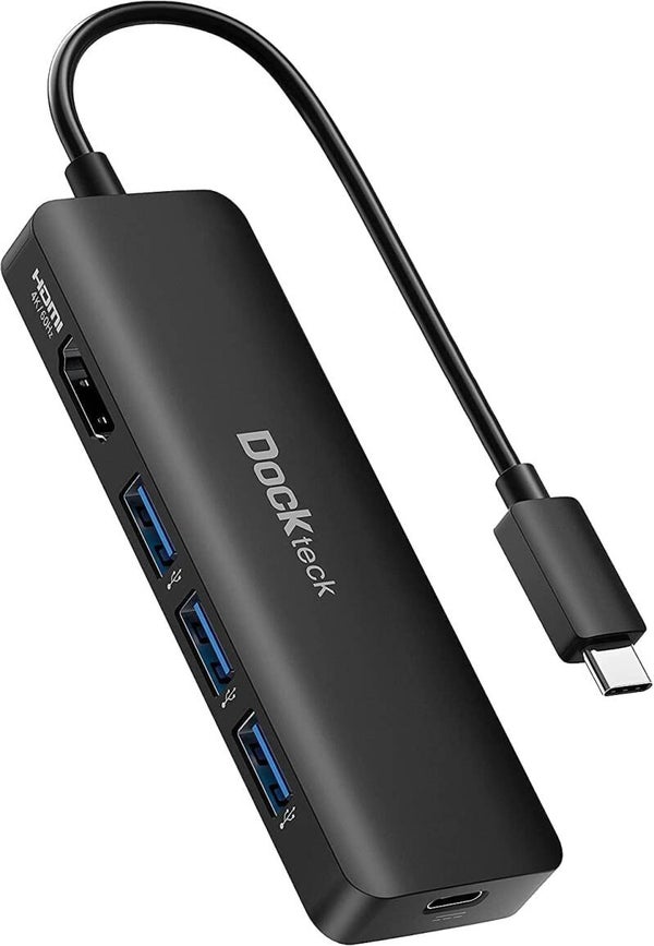 Koncentrator USB C 4K 60 Hz, wieloportowy adapter Dockteck USB-C 5 w 1 z 4K HDMI, zasilaniem 100 W, 3 portami USB 3.0 do komputerów MacBook Pro/Air M1 2020, iPad Pro 2021, iPad Mini 6, Surface Pro i nie tylko