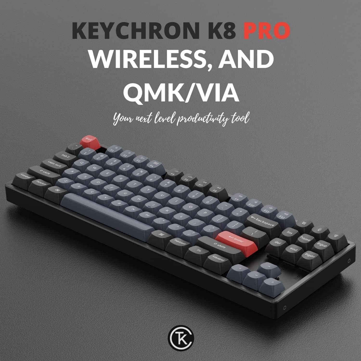 Bezprzewodowa klawiatura mechaniczna Keychron K8 Pro QMK/VIA, aluminiowa rama z możliwością wymiany podczas pracy, niestandardowa programowalna klawiatura TKL z podświetleniem RGB, czerwony przełącznik Gateron G Pro