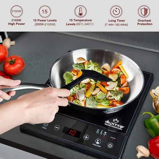 Duxtop płyta indukcyjna, przenośna płyta indukcyjna indukcyjna z czujnikiem dotykowym 2100 W, 15 poziomów temperatur, 15 poziomów mocy, 180 minut funkcja timera, konstrukcja blokady bezpieczeństwa 9100 MC