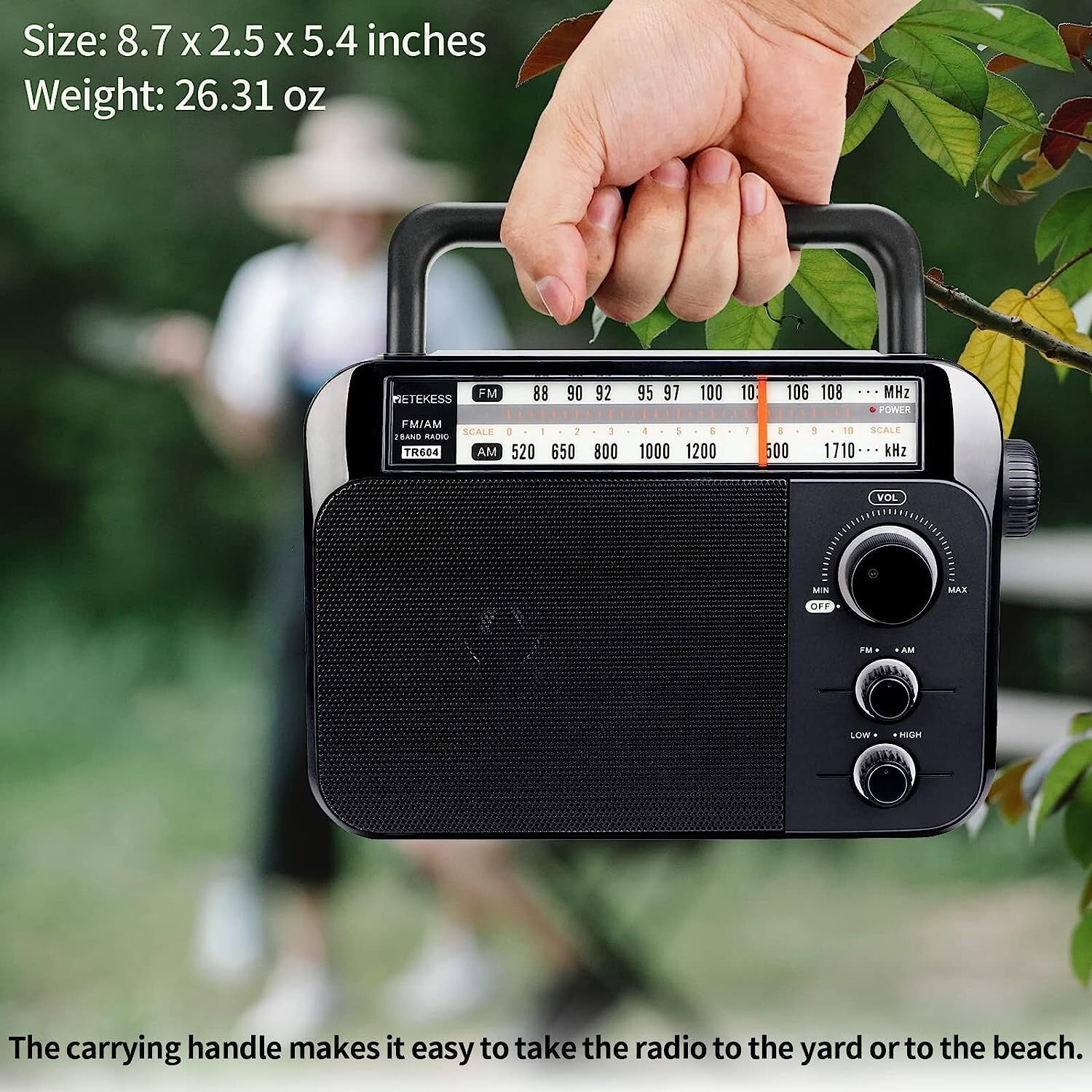 Radio AM FM Retekess TR604, przenośne radio na baterie, radio AM FM z wtyczką do ściany, tryb wysokich/niskich tonów, duży głośnik, gniazdo słuchawkowe, dla seniorów, w domu