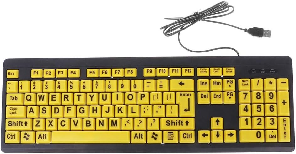 Klawiatura chenpaif, duża czarna litera z nadrukiem i żółtym klawiszem Klawiatura USB dla osób starszych i niedowidzących