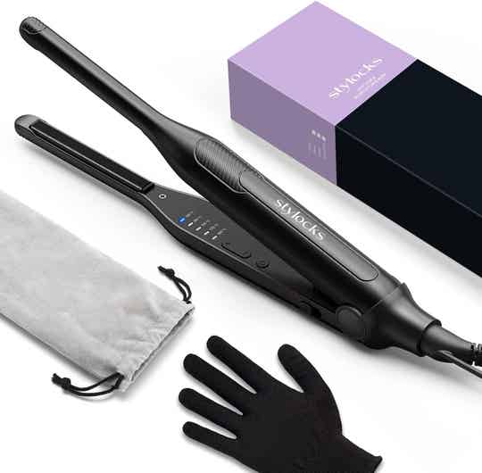 Stylocks Prostownice ołówkowe do krótkich włosów, Mini prostownice do włosów dla kobiet i mężczyzn, Małe prostownice dwunapięciowe, Szybko nagrzewające się prostownice 15S z regulowaną temperaturą.