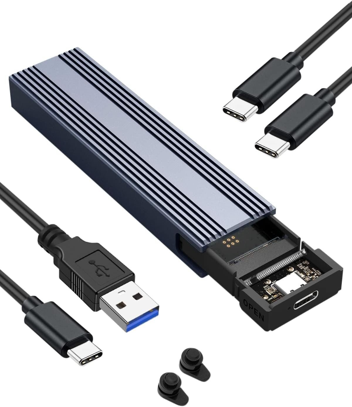 Obudowa VCOM M.2 NVMe SSD, adapter NVMe PCIe na USB 10 Gb/s z USB 3.2 Gen2, instalacja bez użycia narzędzi, obsługa UASP, wykończenia, klucza M (klucz B+M) i rozmiar w dyskach SSD 2230/2242/2260/2280 ( Nie dla M.2 SATA)