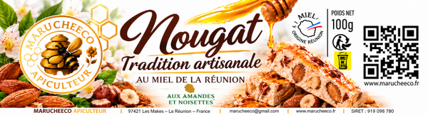 Nougat artisanal au miel de La Réunion – Amandes et noisettes – 100 g