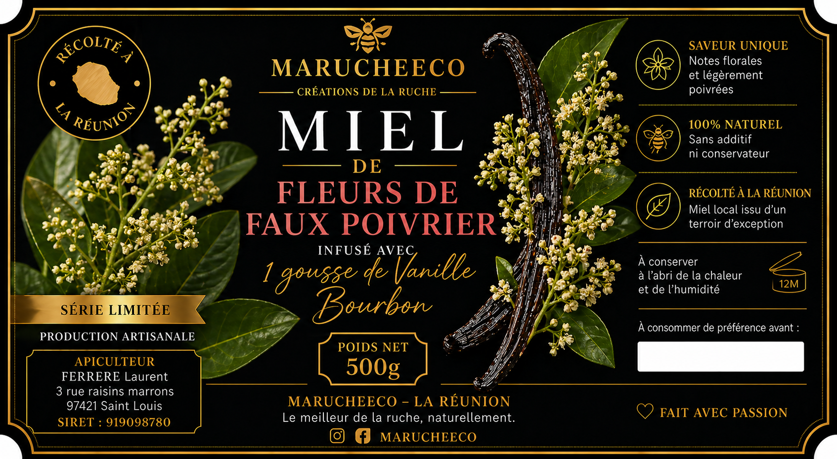 Miel d’Exception – Baies Roses Infusé à la Vanille Bourbon