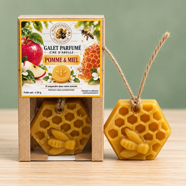 Galet parfumé Pomme & Miel à la cire d’abeille – Fabriqué à La Réunion