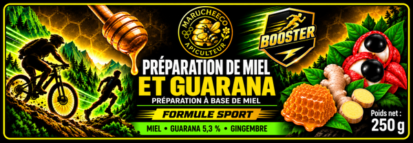 Miel, Guarana 5,3 % & Gingembre – Formule Sport – 250 g