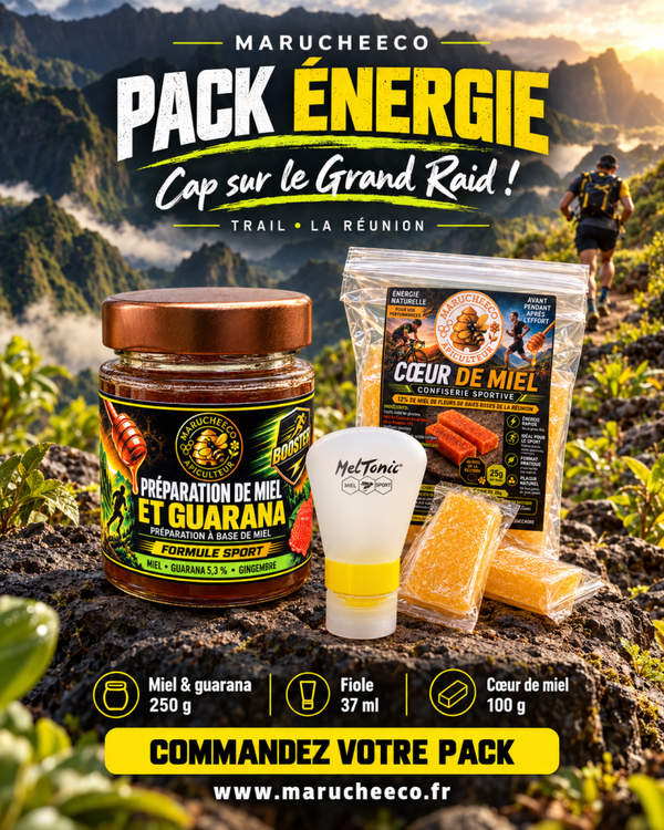 Pack Énergie Trail – Miel & Guarana, Gourde et Cœur de Miel