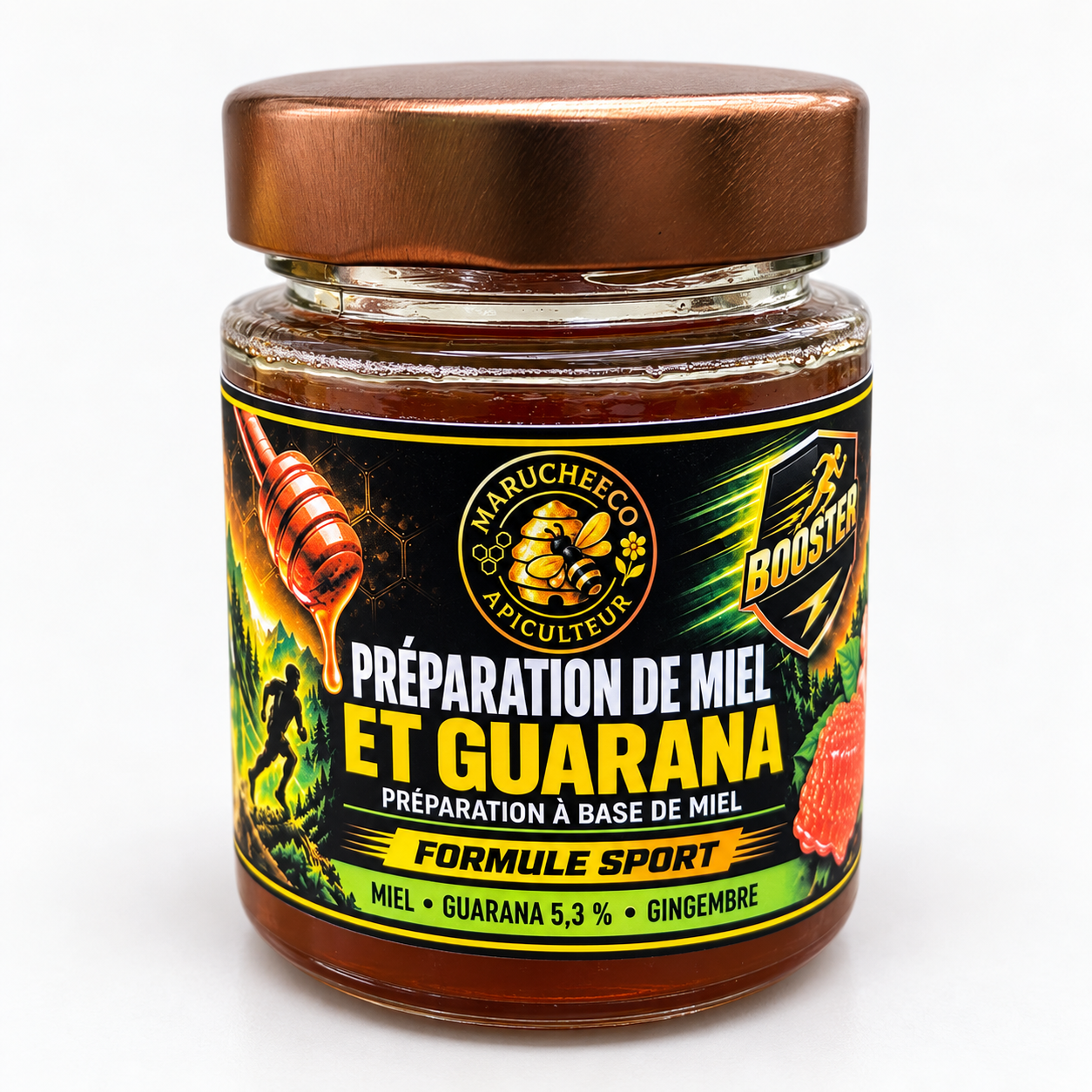 Miel, Guarana 5,3 % & Gingembre – Formule Sport – 250 g